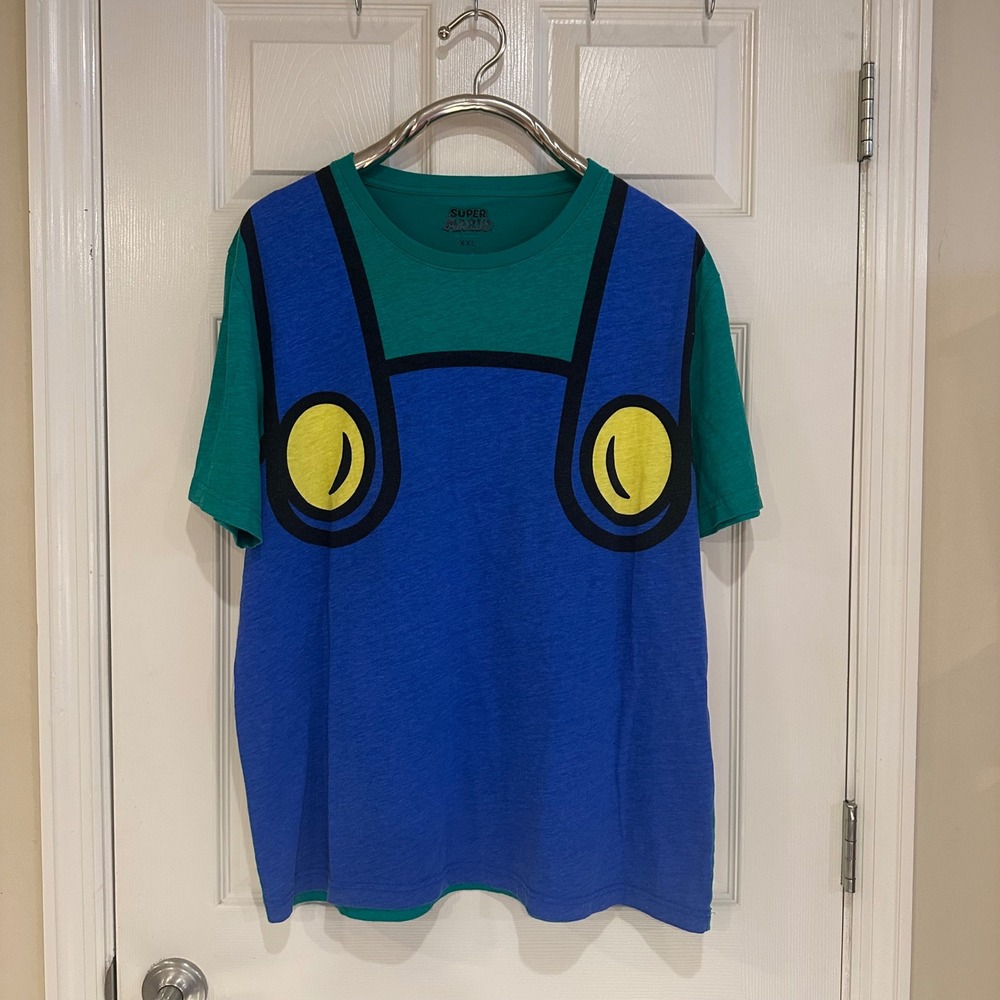 Nintendo Super Mario Luigi Costume Graphic T-Shirt Green Blue XXL